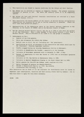 War Widows Association of Great Britain : member of Council of British Service and ex-Service Organisations, affiliated to National Council of Women : [introductory letter].