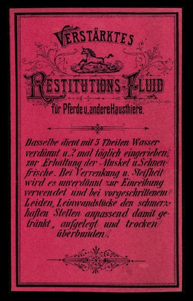 Verstärktes Restitutions-Fluid für Pferde u. andere Haustiere.