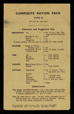 Composite ration pack : type A (14 men for one day) : contents and suggested use...