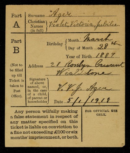 Retailer's sugar ticket / Food Controller.