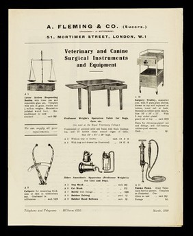 Veterinary and canine surgical instruments and equipment / A. Fleming & Co.