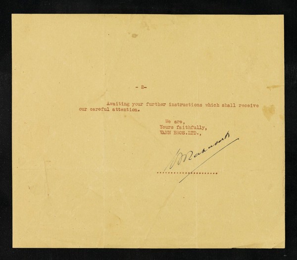 Vann Bros. Ltd. [letterhead] : manufacturers of coldlite instruments : British patents 540806, 549791, 551146.