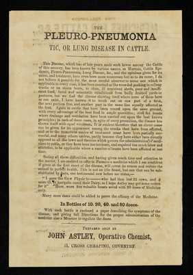 The pleuro-pneumonia tic, or lung disease in cattle / John Astley.