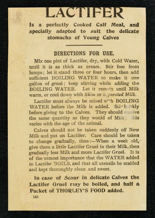 Lactifer : the best calf meal in the world and a perfectly cooked food... / J. Thorley Ltd.