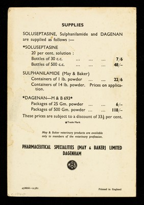 Sulphonamides in mastitis / Pharmaceutical Specialities (May & Baker) Limited.