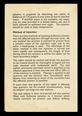 Streptococcal mastitis : infusion therapy by Euflavine / Pharmaceutical Specialities (May & Baker) Limited.