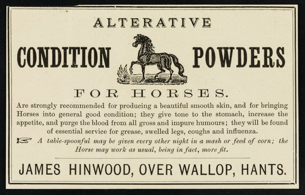 Alterative condition powders for horses... / James Hinwood.