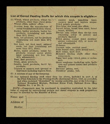 Feeding stuffs (rationing) order, 1949 / Ministry of Agriculture and Fisheries, Dept. of Agriculture for Scotland, Ministry of Food.