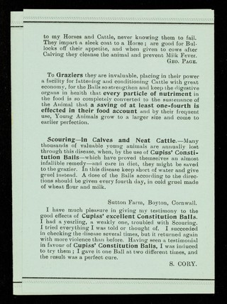 Cupiss' Constitution Balls : vital facts about your cattle! / Francis Cupiss Ltd.