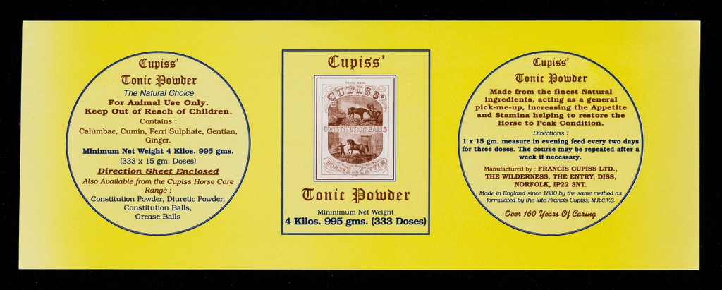 Cupiss' Tonic Powder : minimum net weight 4 kilos. 995 gms. (333 doses) / Francis Cupiss Ltd.