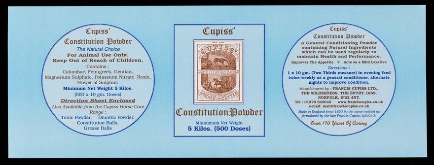 Cupiss' Constitution Powder : minimum net weight 5 kilos. (500 doses)