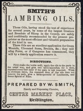 Smith's Lambing Oils / prepared by W. Smith.