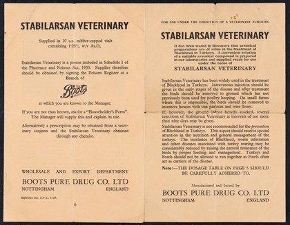 Stabilarsan veterinary : supplied in 10 c.c. rubber-capped vials containing 1.28% w/v As2O2... / Boots Pure Drug Co. Ltd.