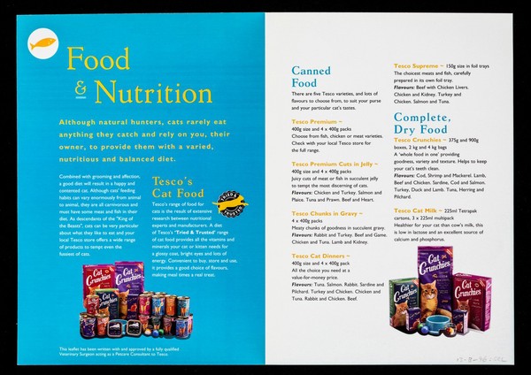 Food and nutrition for your cat : a fresh look at Tesco's complete range of cat food / Tesco.