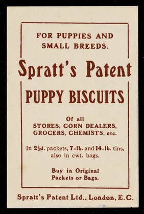 Spratt's "Ovals" : exact size : about 240 to the LB : carry a few of these dainty little biscuits for your pets / Spratt's Patent Ltd.