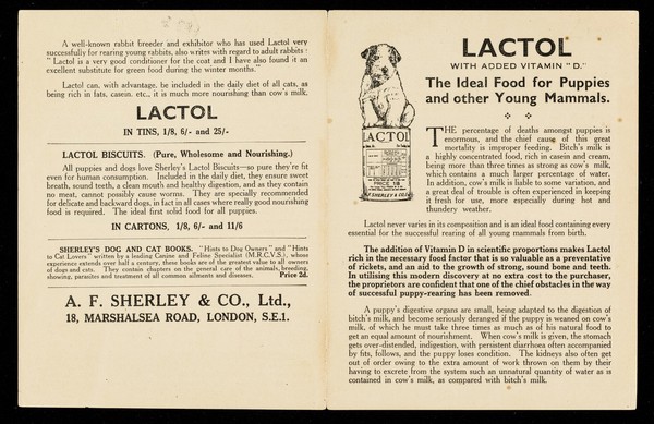 Lactol with added vitamin "D" : the ideal food for puppies and other young mammals / A.F. Sherley & Co. Ltd.