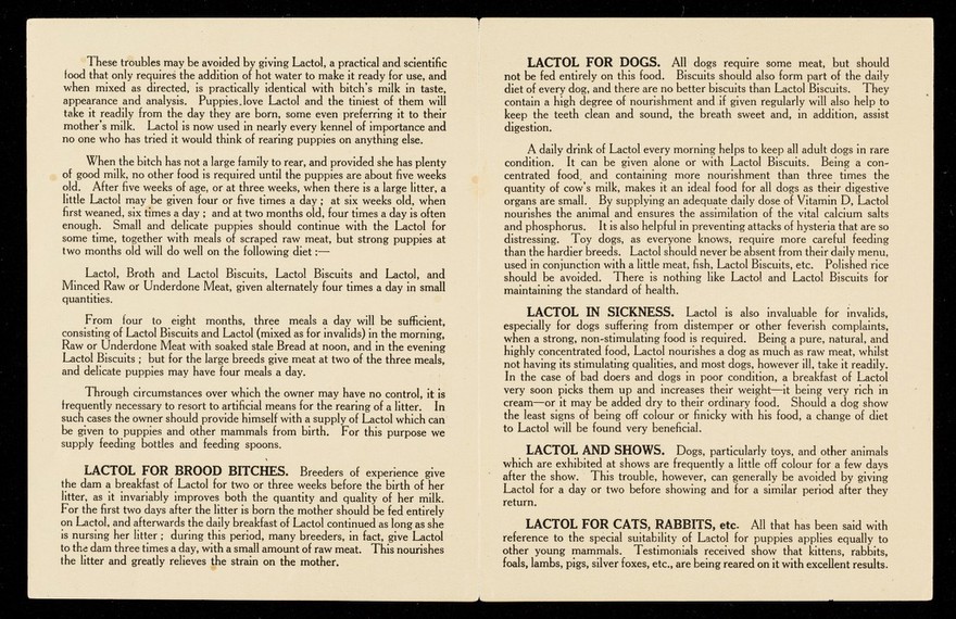 Lactol with added vitamin "D" : the ideal food for puppies and other young mammals / A.F. Sherley & Co. Ltd.