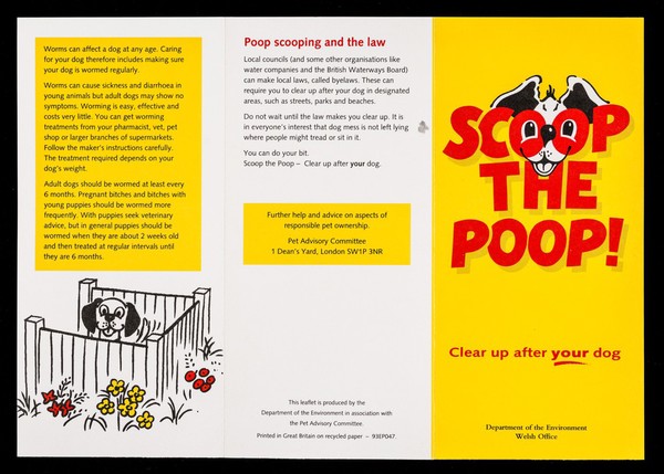 Scoop the poop! : clear up after your dog / Department of the Environment, Welsh Office.