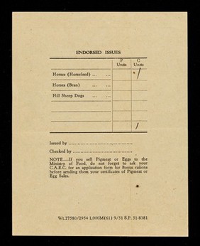 Coupon issues for the month of ... 195- : Feeding stuffs coupons, for your farm livestock, are enclosed as listed below... / Cambridge A.E.C., Feeding Stuffs Department.