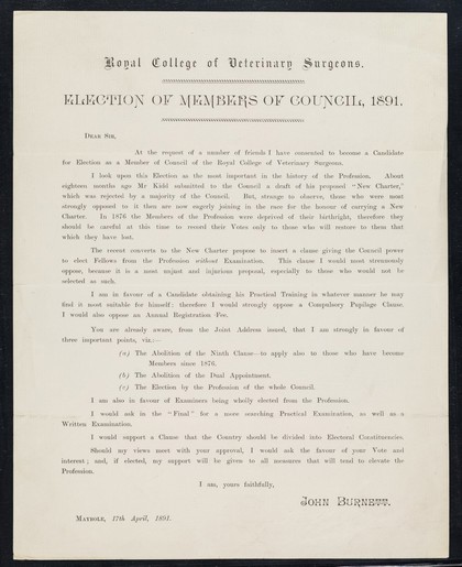 Election of members of Council, 1891 / John Burnett.