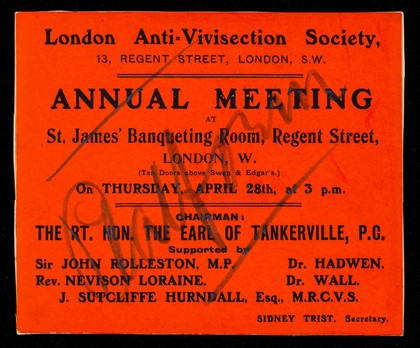 Annual meeting at St. James' Banqueting Room, Regent Street, London, W. (ten doors above Swan and Edgar's) on Thursday, April 28th, at 3 p.m. ...