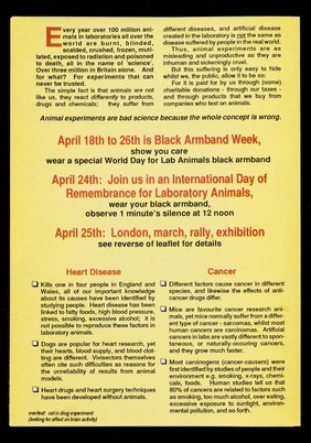 World day for laboratory animals : 24th April: World day for laboratory animals : 25th April: Hyde Park to Earls Court, London, march, exhibition / The National Anti-Vivisection Society Ltd.