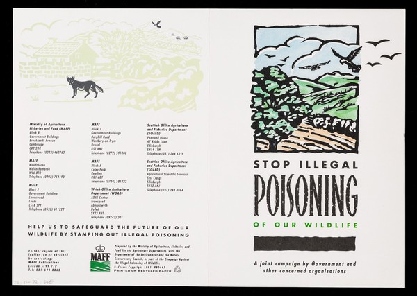 Stop illegal poisoning of our wildlife : a joint campaign by government and other concerned organisations / prepared by the Ministry of Agriculture, Fisheries and Food for the agriculture departments, with the Department of the Environment and the Nature Conservancy Council, as part of the Campaign against the illegal poisoning of wildlife.