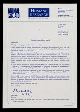 Humane research fund appeal / Mark Gold.