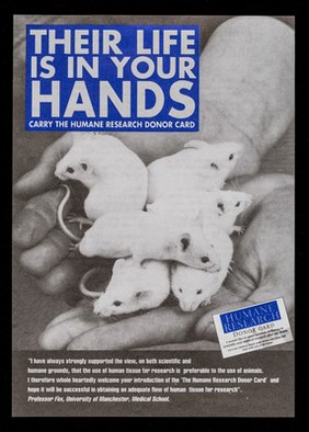 Their life is in your hands : carry the humane research donor card / Animal Aid.