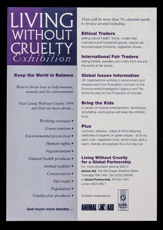 Living without cruelty exhibition ... / organised by Animal Aid, Global Partnership.