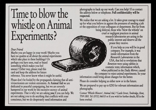 Time to blow the whistle on animal experiments? / Animal Aid.