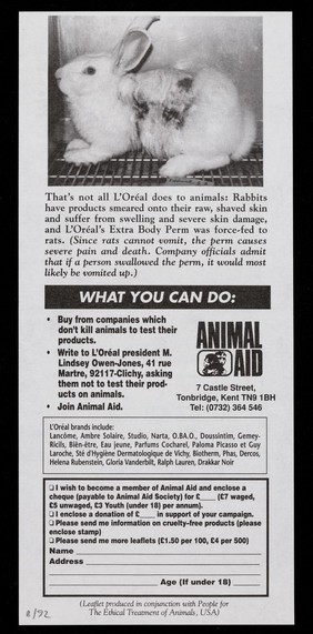 L'Oreal sunscreen : first fry white mice in tinfoil / Animal Aid.
