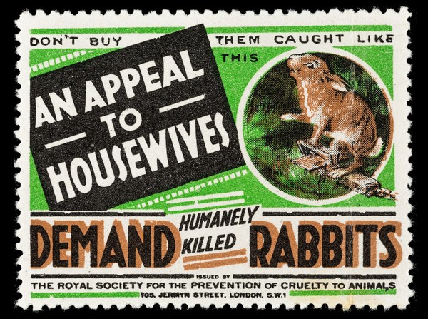 An appeal to housewives : demand humanely killed rabbits : don't buy them caught like this / Royal Society for the Prevention of Cruelty to Animals.