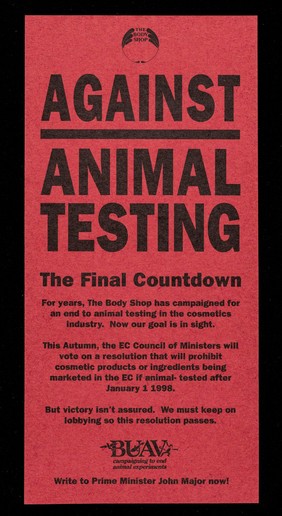 Against animal testing : the final countdown / The Body Shop, BUAV.