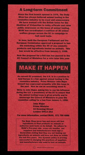 Against animal testing : the final countdown / The Body Shop, BUAV.