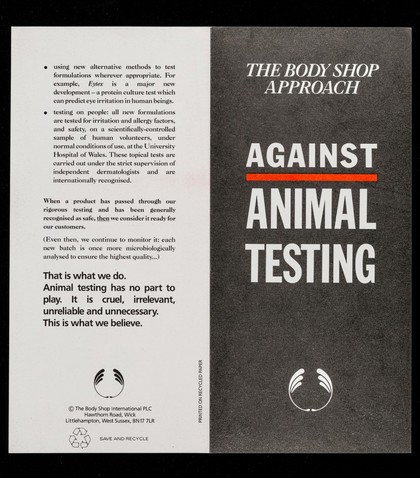 The Body Shop approach : against animal testing / The Body Shop International PLC.