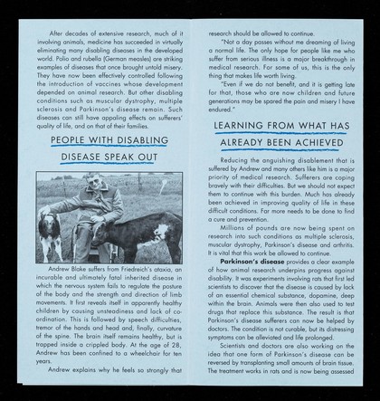 Meeting the challenge of disabling disease : animal research brings hope / Research for Health Charities Group.