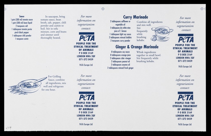PeTA recipe cards / PeTA Europe Ltd.