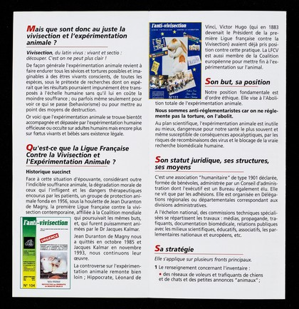 La vivisection et l'expérimentation animale : êtes-vous pour? / Ligue française contre la vivisection.