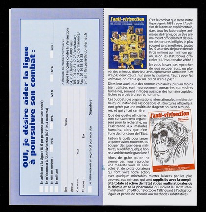 La vivisection et l'expérimentation animale : êtes-vous pour? / Ligue française contre la vivisection.