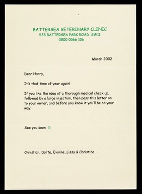 Battersea Veterinary Clinic : 533 Battersea Park Road, SW11, 0800 0566 106.