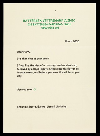 Battersea Veterinary Clinic : 533 Battersea Park Road, SW11, 0800 0566 106.