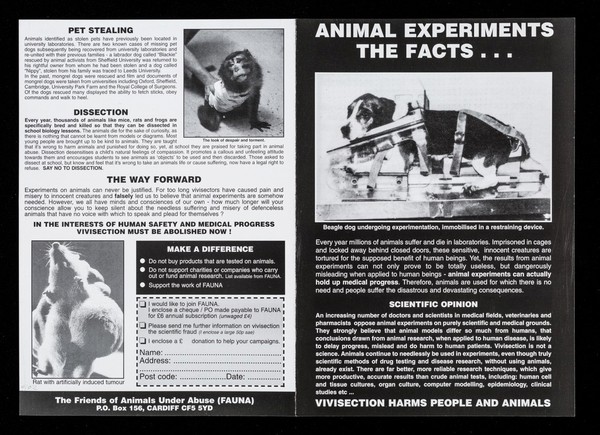 Animal experiments : the facts... / The Friends of Animals Under Abuse (FAUNA).