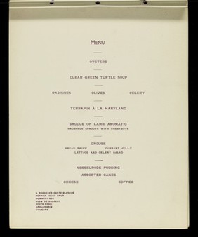 Dinner in honor of Sir William Henry Perkin by his American friends to commemorate the 50th anniversary of his discovery of the dyestuff mauve on Saturday, the sixth of October one thousand, nine hundred and six at Delmonico's.