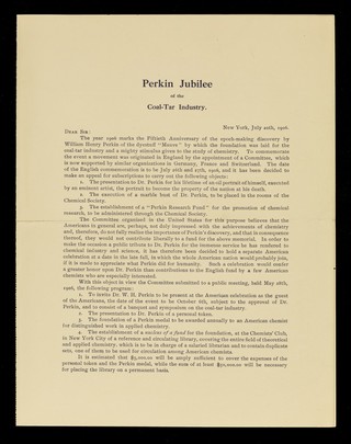 Perkin jubilee of the coal-tar industry / The Committee of Fifteen, Chas. F. Chandler, chairman [and others].