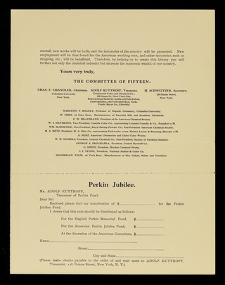 Perkin jubilee of the coal-tar industry / The Committee of Fifteen, Chas. F. Chandler, chairman [and others].