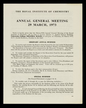 Annual general meeting, 29 March, 1973 / The Royal Institute of Chemistry.