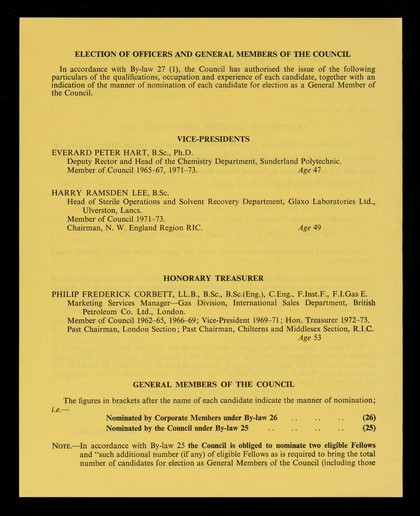 Election of officers and council, 1973 : ...ballot paper / Royal Institute of Chemistry.
