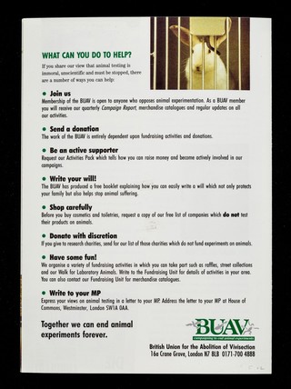 BUAV : campaigning to end animal experiments / British Union for the Abolition of Vivisection.