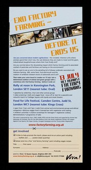 End factory farming : national march and rally, Saturday 13 July 2002 : meet at noon at Kennington Park, London SE11 (nearest tube: Oval) : Food for life festival... / Viva! [and others].